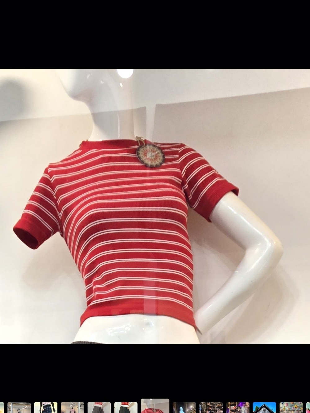 Red Striped Ribbed Crop Top - Women NWOT